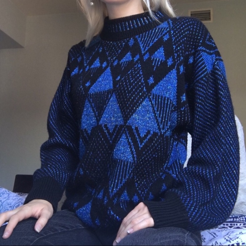 Vintage Blue Patterned Chunky Sweater